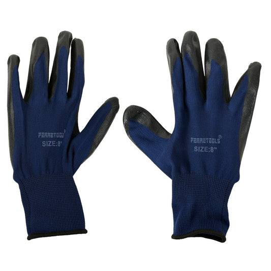 GUANTES-ANTIES Guantes de Protección Anti-estática en Poliéster con Palma de Nitrilo Color Negro Tamaño 8 Mediano