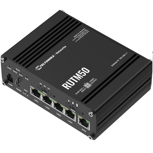 Enrutador móvil robusto 5G RUTM50, 3,4 Gbps, doble ranura SIM, Wi-Fi 5, 5 puertos Gigabit – Teltonika