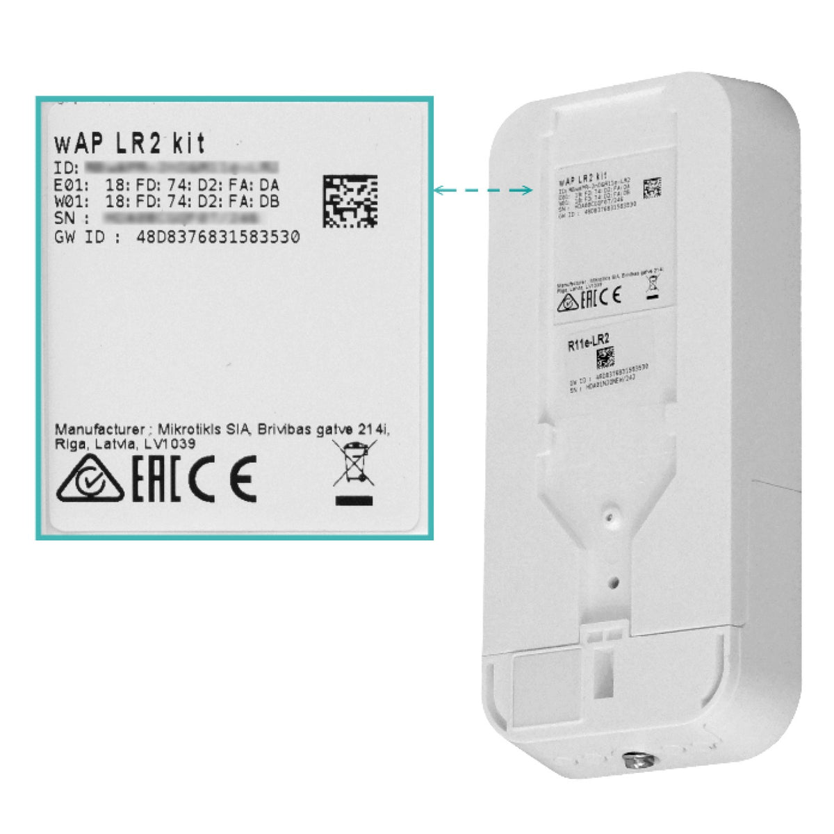 WAP-LR2 MIKROTIK LoRa 2,4GHz Ganancia 4,7dBi Conector SMA-H Antena Externa 2,4GHz-Wifi 2x2-2dBi 1-100 Licencia L4