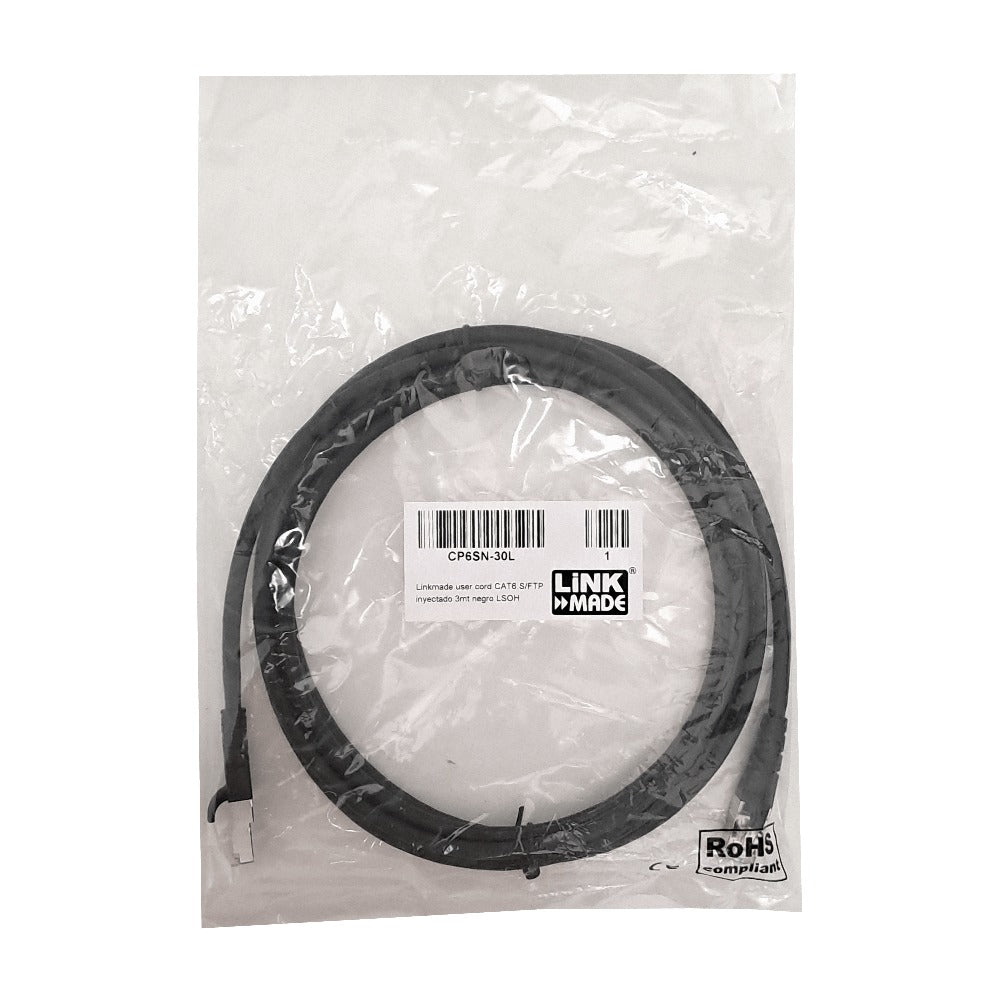 CP6SN-30L LINKMADE S/FTP CAT6 3mt NEGRO LSZH CABLE PATCH INYECTADO MULTIFILAR