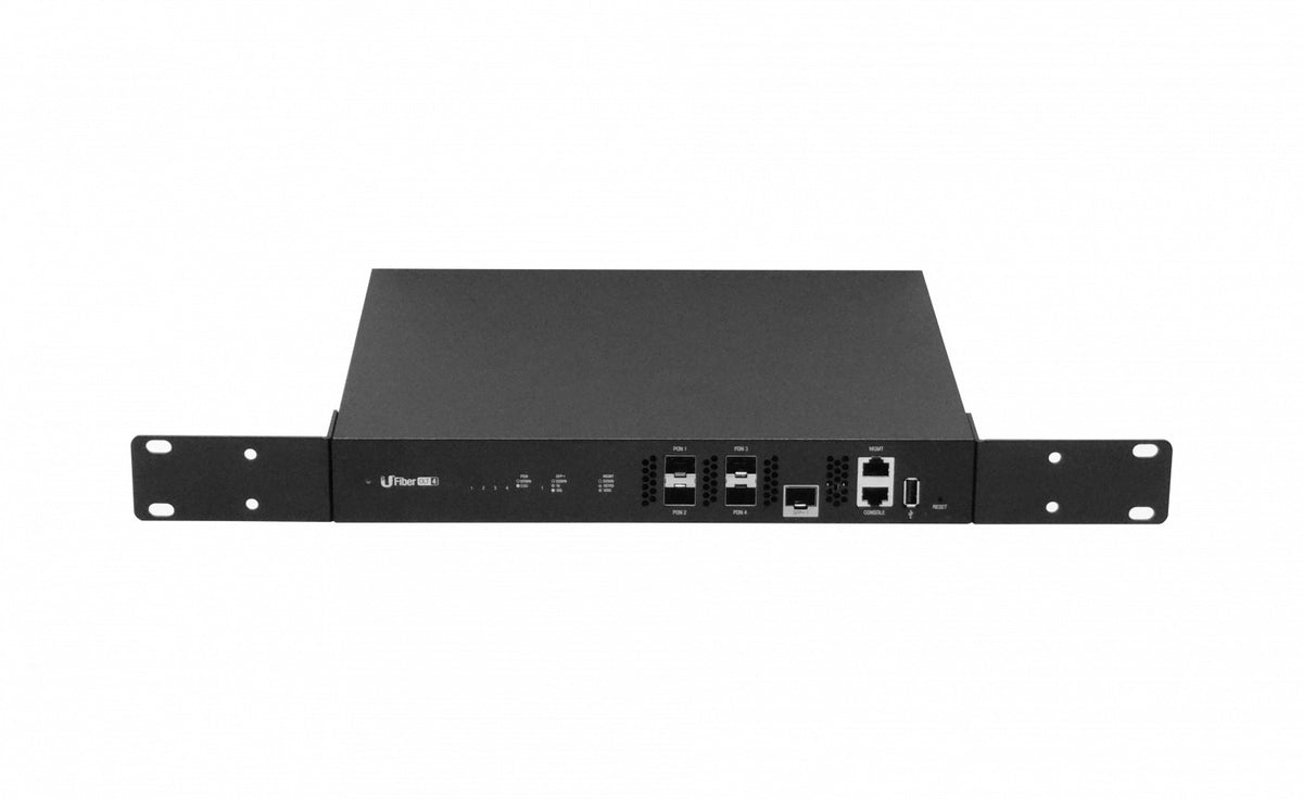 UF-OLT-4. Interfaz de usuario OLT con 4 puertos GPON, 1 puerto SFP+ de 10G, consola USB, gestión RJ45 IP, UFiber FTTH, UF-OLT-4-EU, UBIQUITI
