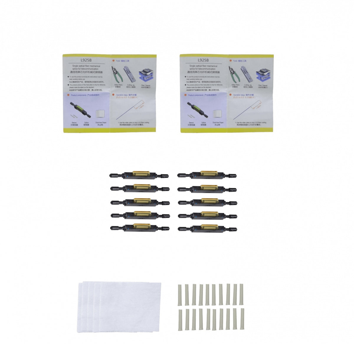 2502 Paquete-10-unidades Empalmes Mecánicos para Fibra Óptica 0.25/0.9 Monomodo SM L925B