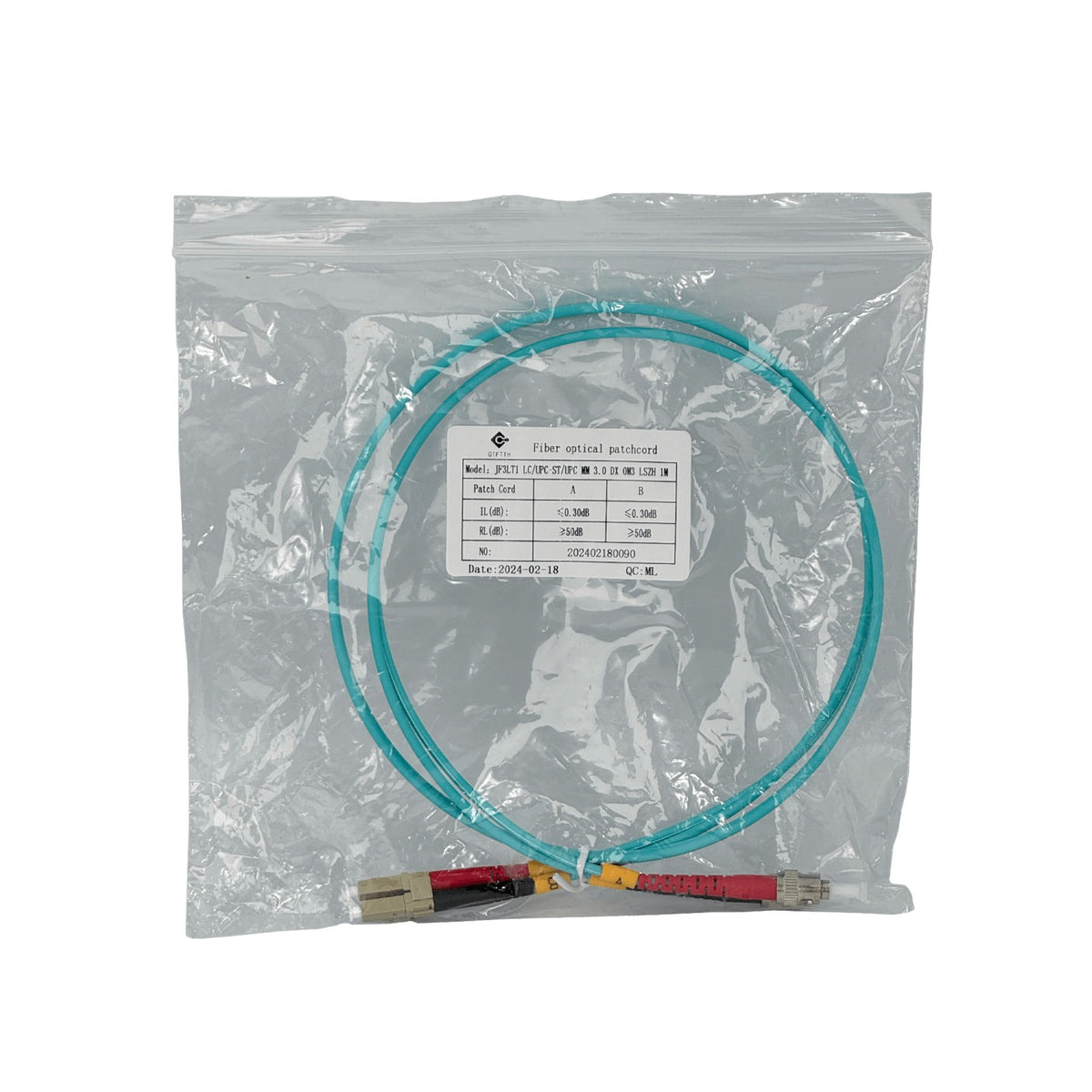 JF3LT1 1 metro Latiguillo de Fibra LC a ST OM3 Multimodo Dúplex 3.0mm 50/125µm