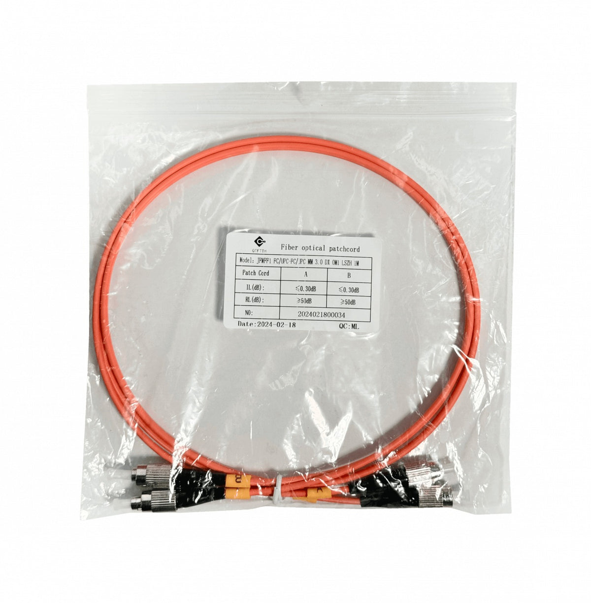 JFMFF1 1mt FC-FC OM1 MultiModo MM Duplex Jumper Fibra 62.5/125um LSZH
