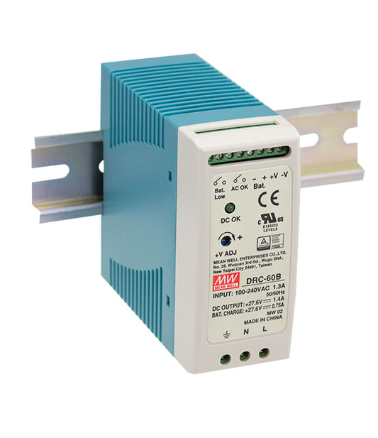 Fuente de poder riel DIN con UPS 60W DRC-60 - 13.8V / 13.8V