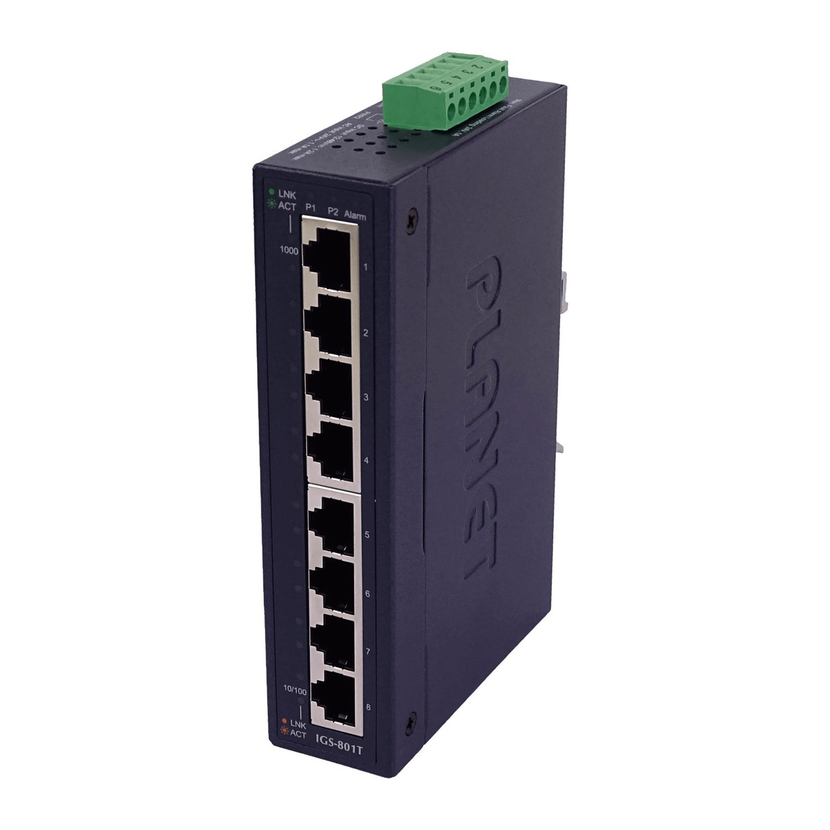 IGS-801T Switch industrial no administrable PLANET de 8 puertos Gigabit, montaje en riel DIN, alimentación 12-48 VDC/24 VAC