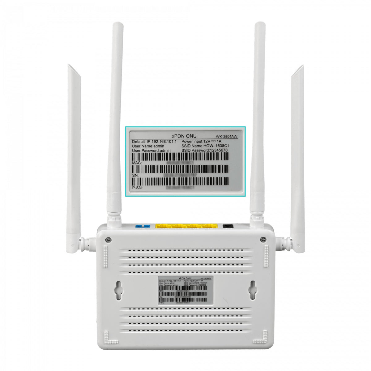 WK-3804AW WOLCK ONU XPON Doble Banda WiFi AC 2,4/5GHz 4-Puertos 1000Mbps 1-PON-SC/PC Incluye Fuente 12V