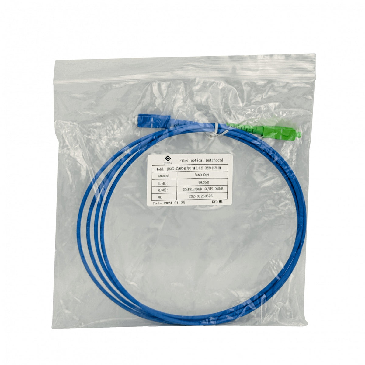 JBSAC2 Cable jumper de fibra óptica simplex SM 9/125um LSZH blindado de 2 metros SC/APC a SC/UPC de 3.0mm