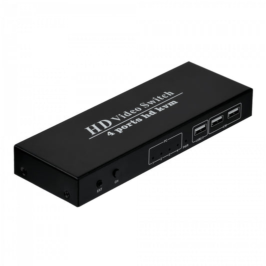 HKVM-4. Conmutador KVM de 4 puertos HDMI y USB-C con cables incluidos, 2 puertos USB 2.0 tipo A, requiere fuente F5, formato 2U.