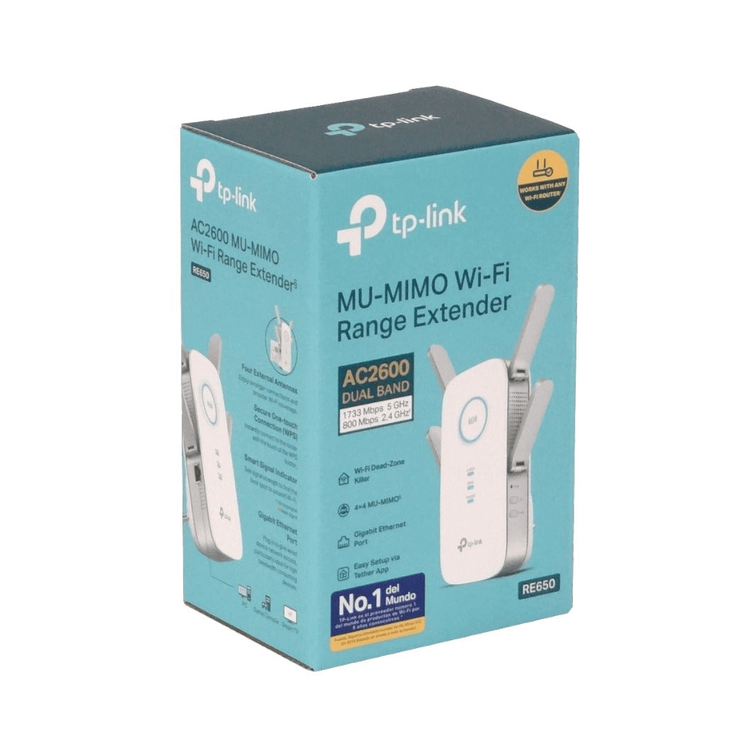 RE650 TP-LINK Amplificador de señal Schuko AC2600 doble banda 5GHz/2,4GHz, velocidad 1733/800Mbps, puerto 1-1000, 4 antenas