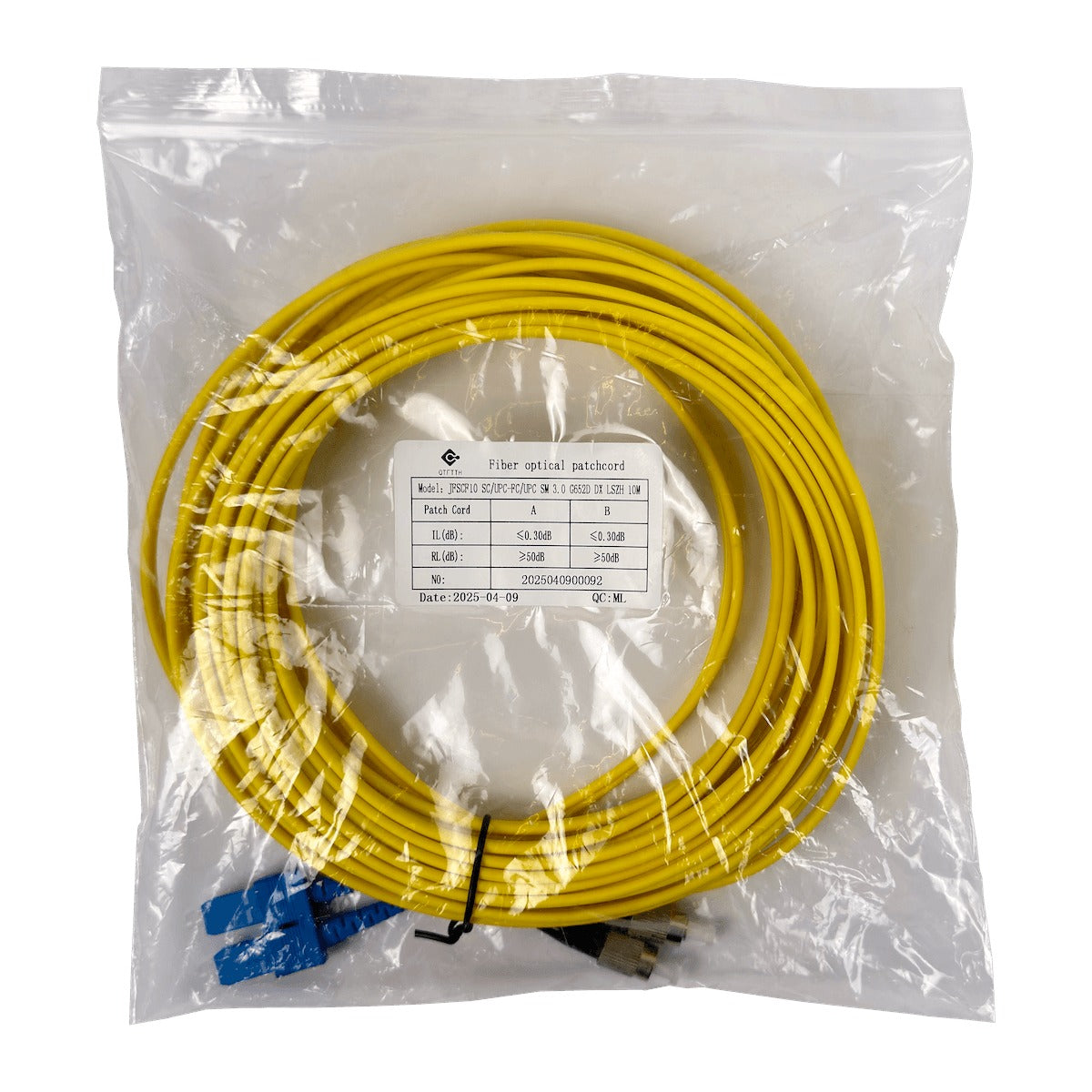 JFSCF10 Cable de fibra óptica monomodo dúplex SC-FC de 10 metros, 9/125 µm, con cubierta de 3.0 mm
