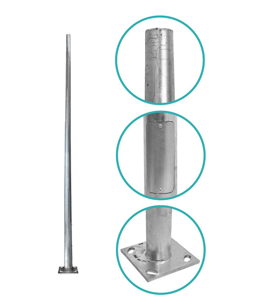 POSTEC-3M Columna Troncocónica de 3 metros Espesor 3mm Placa Base 250x250x12mm Sin Canastillo Diámetro Superior 60mm Inferior 120mm