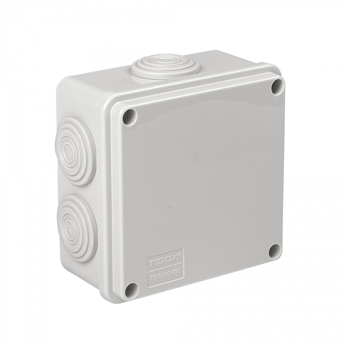MTC-1 TIBOX Caja de Superficie Estanca IP55 Blanca 100x100x50mm con 7 Conos y 4 Tornillos AG1010R