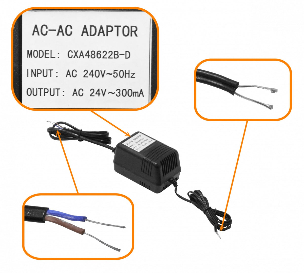 F24-A7 24VAC 0,3A 7,2W Alimentador Transformador Bobina Cableado Abierto 300mA