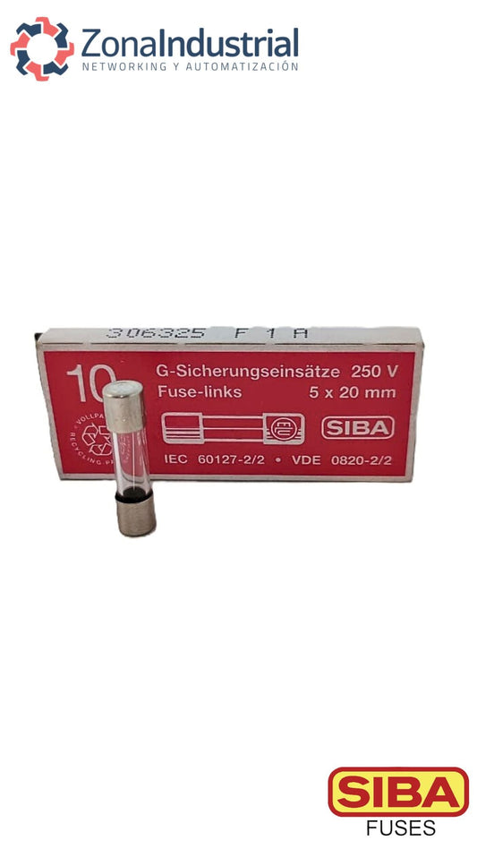 Fusible 5x20mm 250V, curva F (rápida), vidrio, marca SIBA (Alemania) - 1A