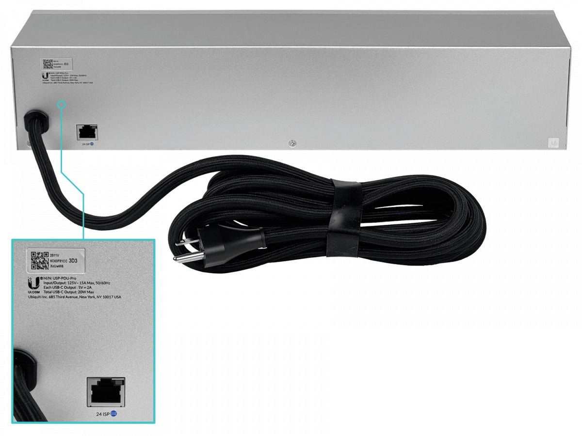 USP-PDU-PRO UBIQUITI unidad de distribución de energía de 125VAC con 16 tomas americanas, 4 puertos USB-C, 4 puertos LAN, gestión IP, formato rack
