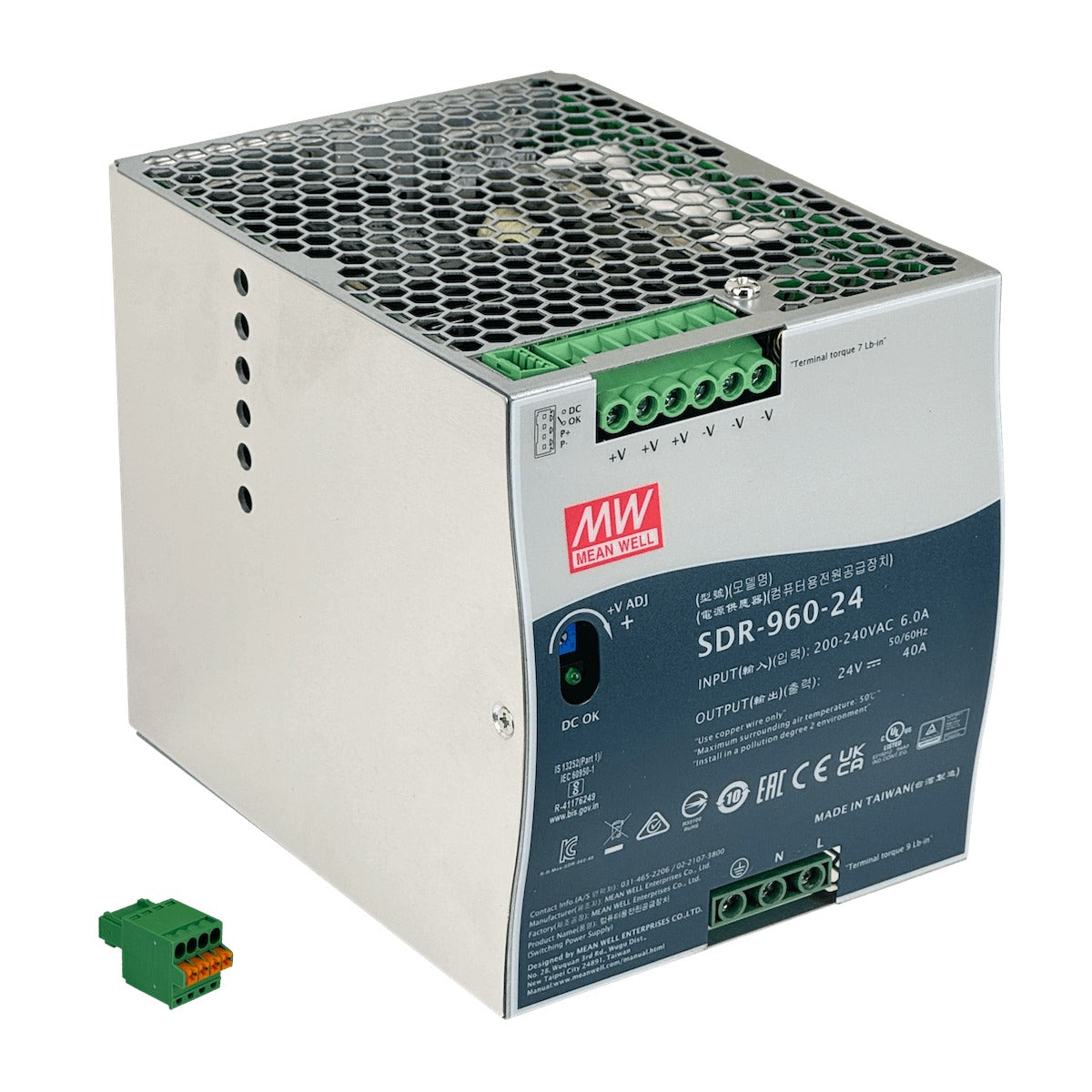 SDR-960-24. MEANWELL 24VDC 960W 40A Regulable Ancho-110mm Riel-DIN Fuente-Alimentación