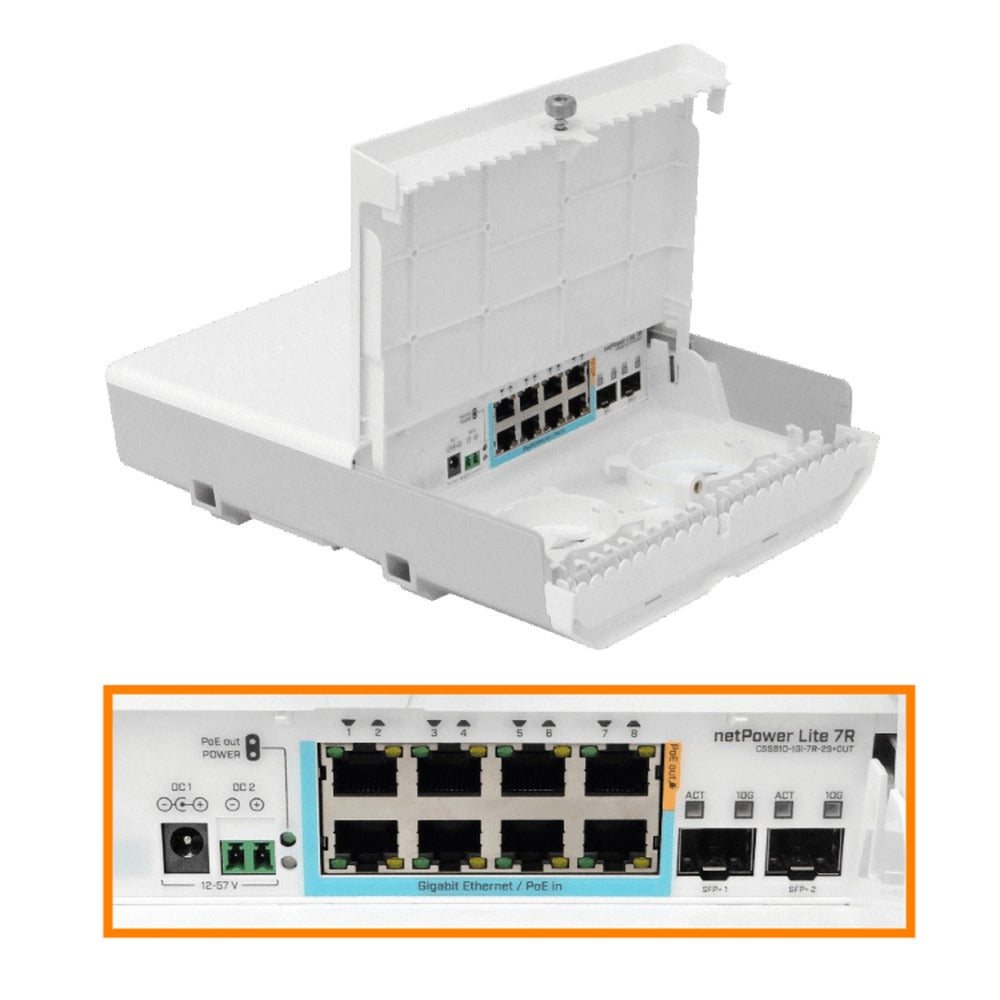 NETPOWER-LITE-LIQ MIKROTIK DE SEGUNDA MANO 8-1000(7PoE-in) 2-SFP+10G SwOS requiere12-57V CSS610-1Gi-7R-