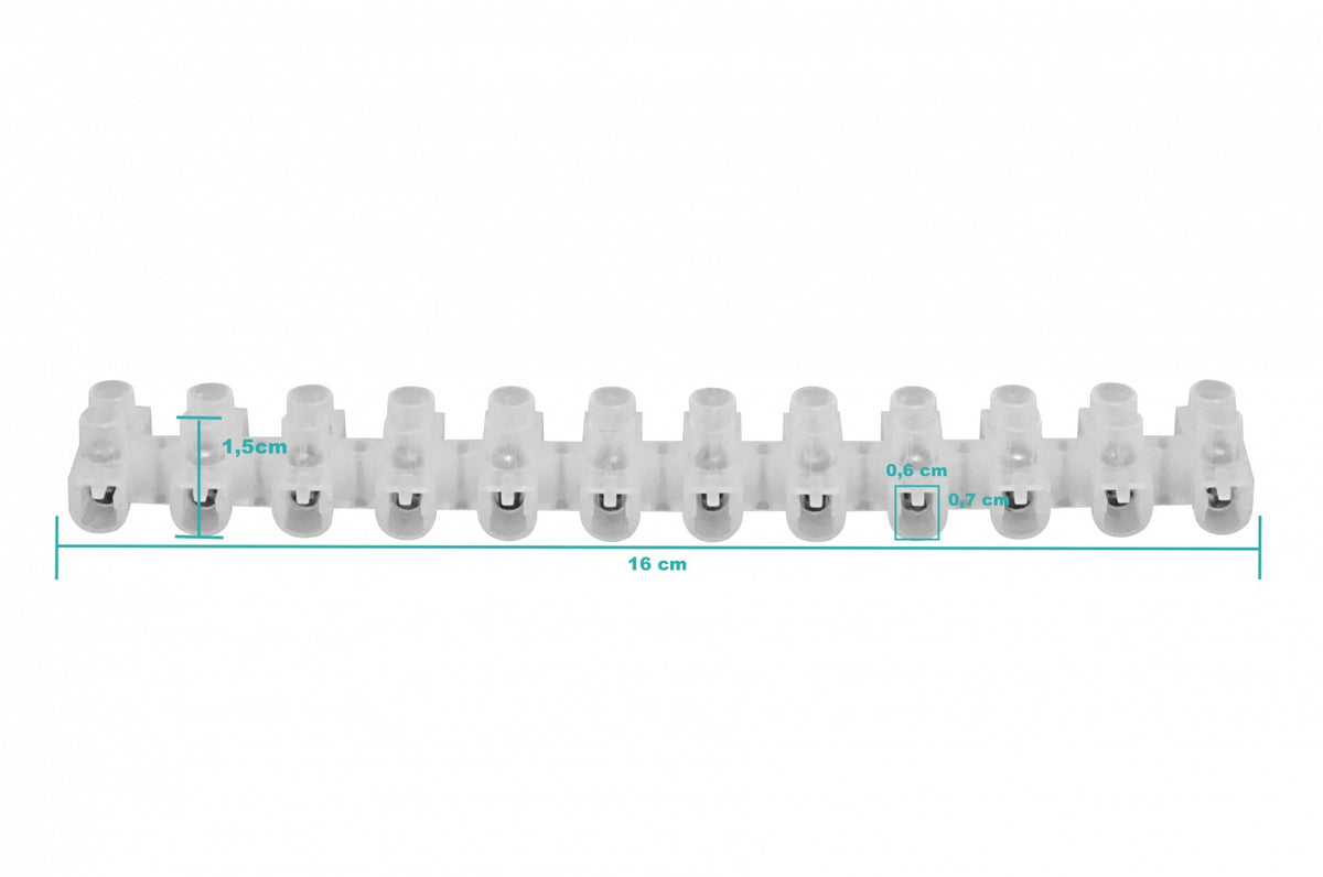 REGLETA-30A Bloque de Terminales de 30 Amperios 6mm² 12 Pares con Tornillos 380V 30A Máx. 160x20,5x15mm