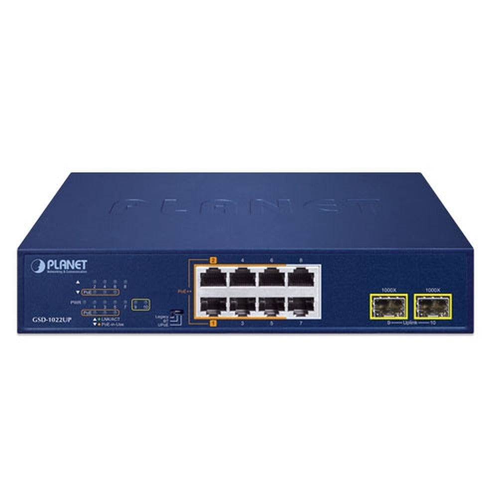 Switch de escritorio SFP 10/100/1000T de 2 puertos 10/100/1000T 802.3bt PoE + 4 puertos 10/100/1000T 802.3at + 2 puertos 10/100/1000T + 2 puertos 1000X SFP