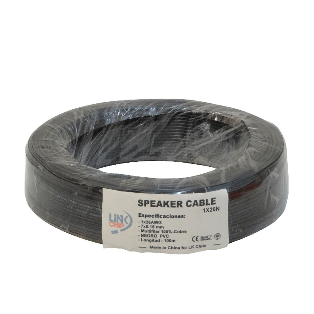 1X26N Cable Unipolar Aislado con PVC 26 AWG Color Negro 100 Metros Conductor de Cobre 7x0,15mm Sección 0,13mm²