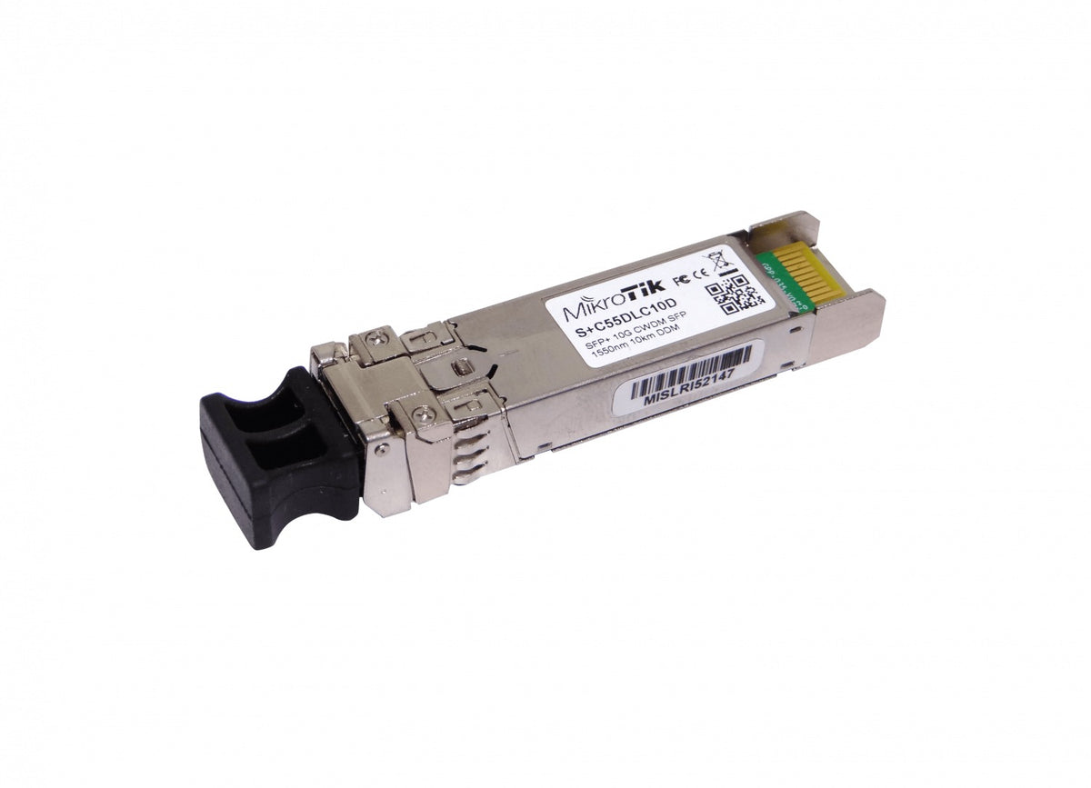 S+C55DLC10D Transceptor MIKROTIK SFP+ 10G monomodo 1550nm para 10km con 2 conectores LC y DDM, compatible con CWDM-MUX8A, unidad individual
