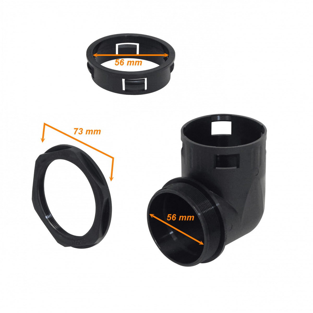 FLEP55-SC 55mm Codo Salida Caja Prensa Estopa p/Conduit Flexible Plastico Negro