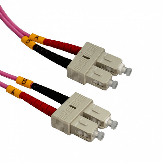 JF4CC1 Cable de Fibra Óptica Multimodo OM4 Duplex SC-SC, 1 metro, cubierta LSZH, 50/125µm, diámetro 3mm