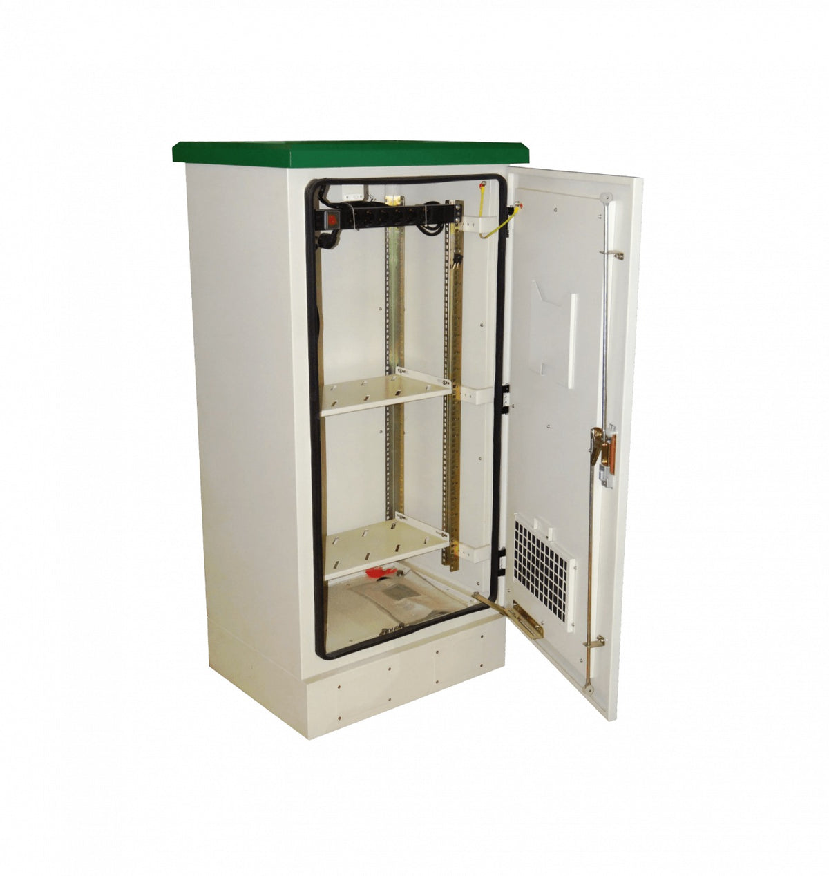 RK22-5LE LINKMADE Armario Rack 22U 644x500mm para Exterior/Piso Beige IP65 con PDU, Bandeja y Ventilación