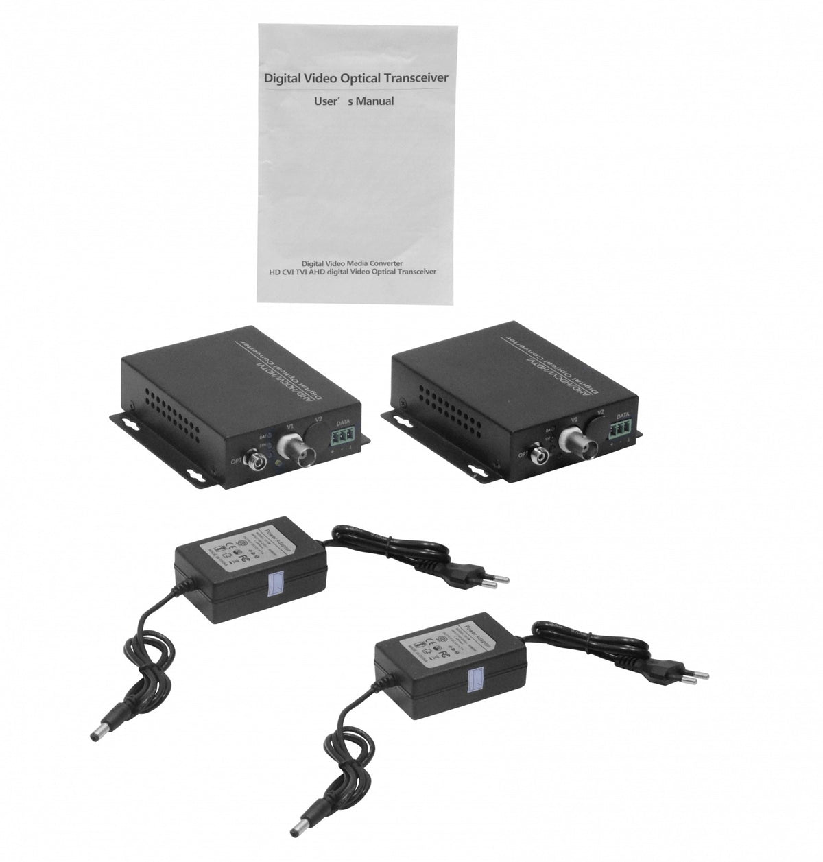 TV1-20KM Transmisor-Receptor 1-Canal 720p 960p Fibra Óptica Monomodo 20km para CCTV TVI con Conectores FC BNC-H y RS485 TX/RX