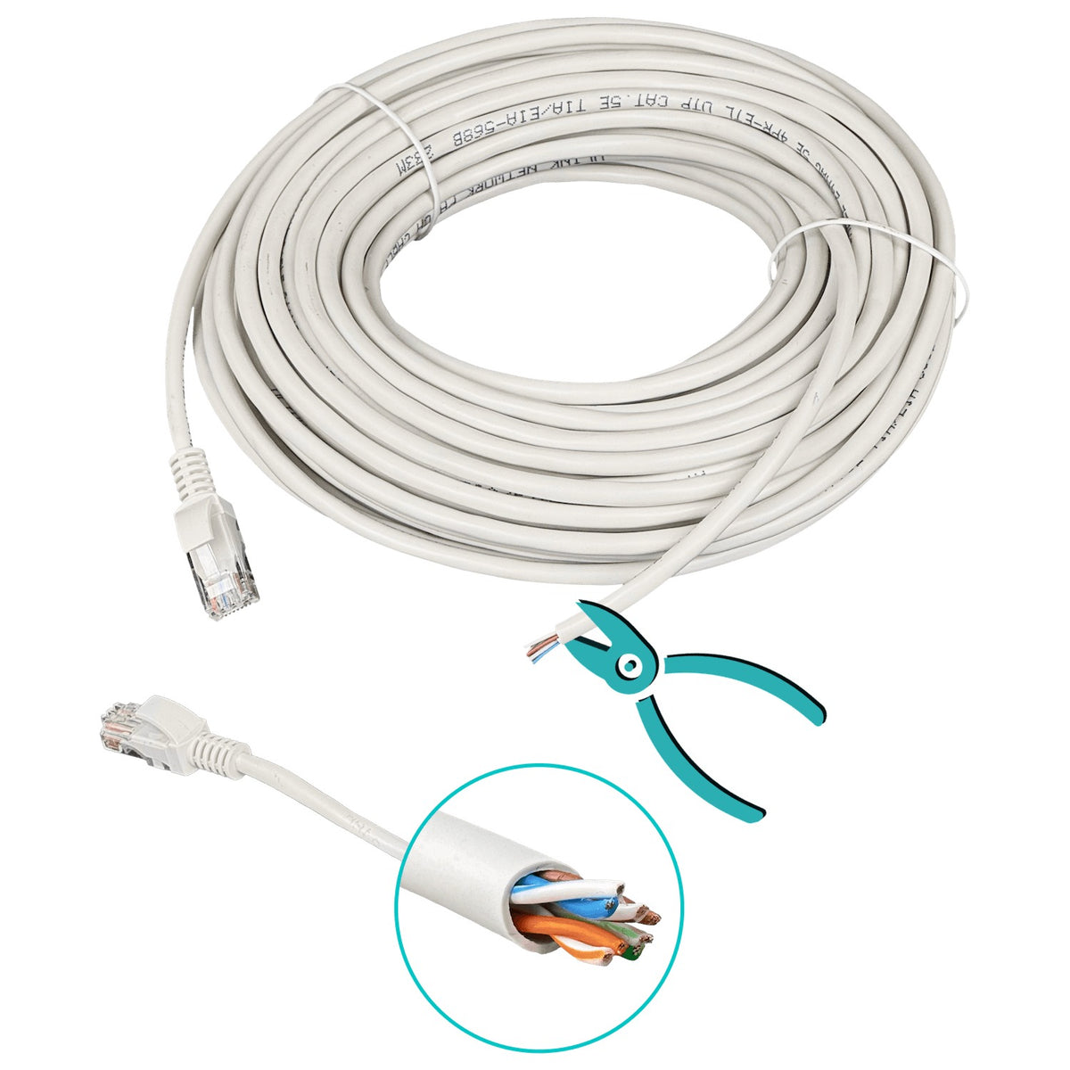 CPG-20C Cable de Parcheo Gris 20 metros 1-pieza CAT5E UTP 26AWG-CCA RJ45 Moldeado