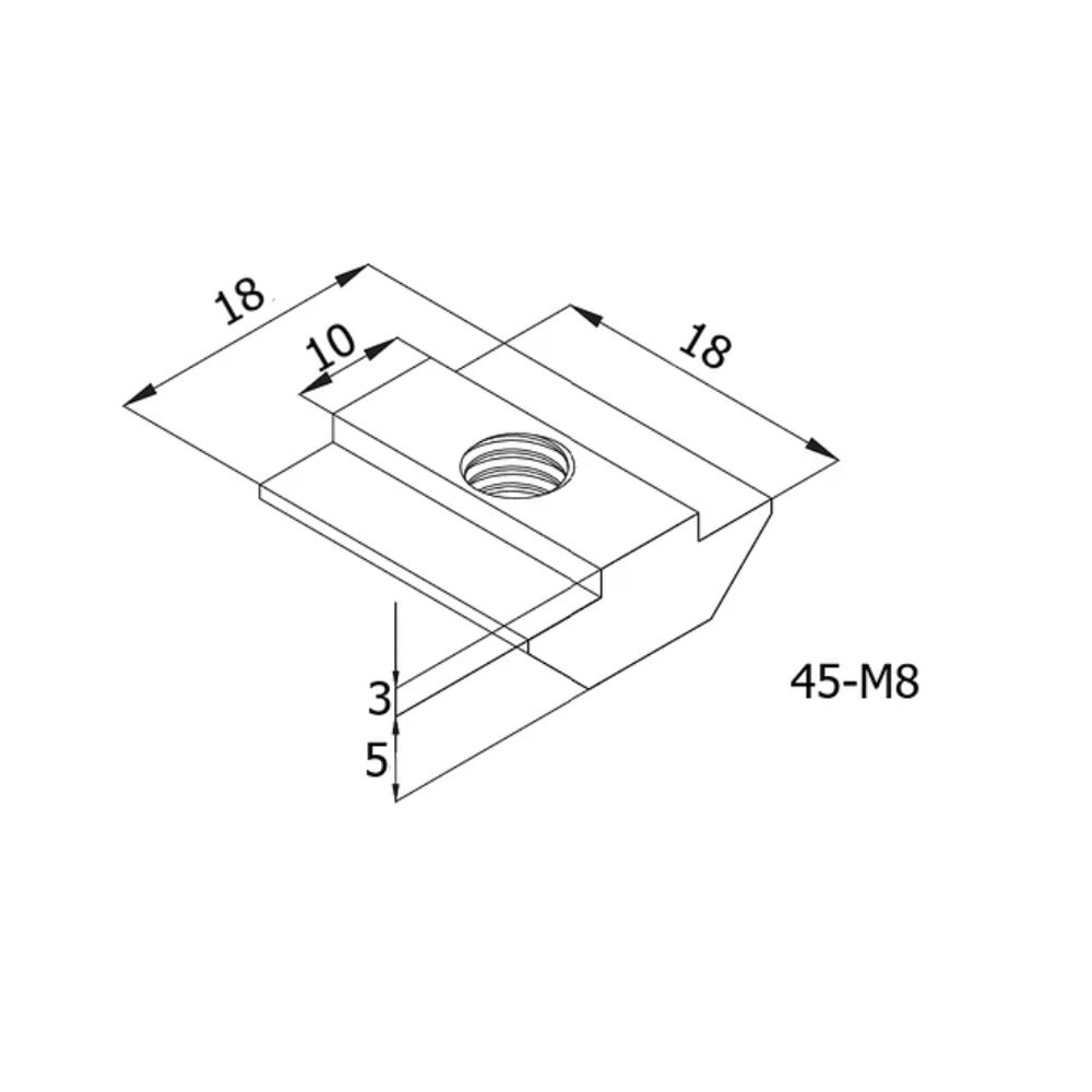 Tuerca corrediza M8 Tslot 45 mm (pack 25 unds)