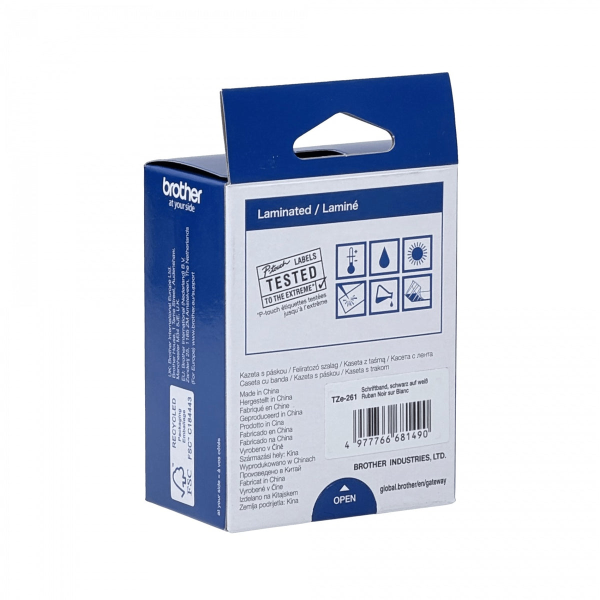 TZE-261 BROTHER 36mm Negro en Fondo Blanco Cinta 8mt p/PT-P900W PT-9700PC