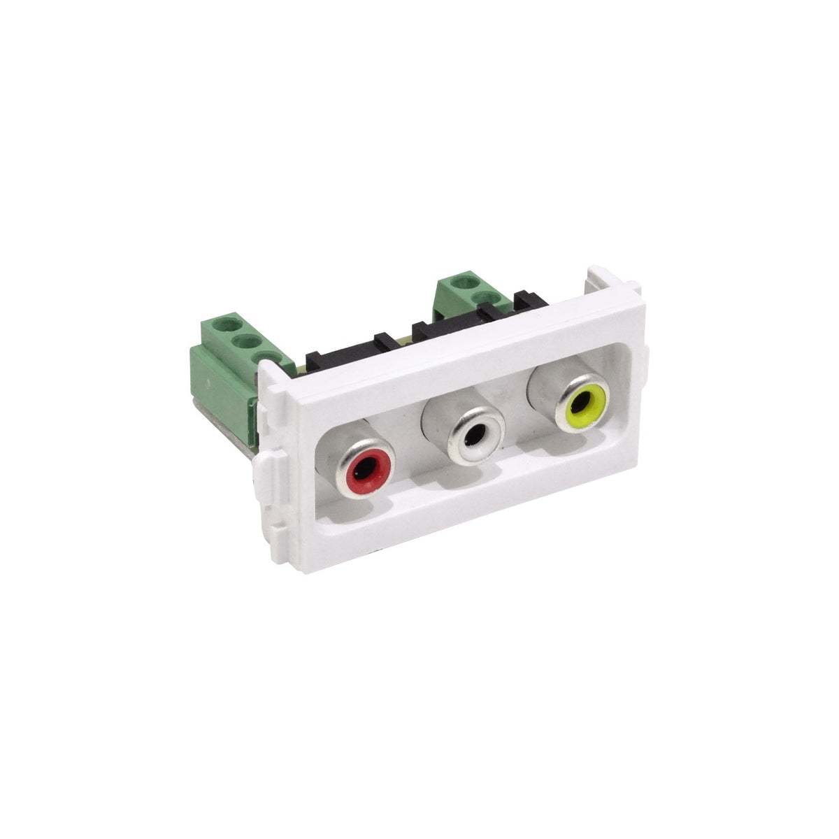 FQAVR Módulo con 3 conectores RCA hembra sobre regleta de 5 posiciones para placa multimedia series FQ1, FQ2 y FQ3