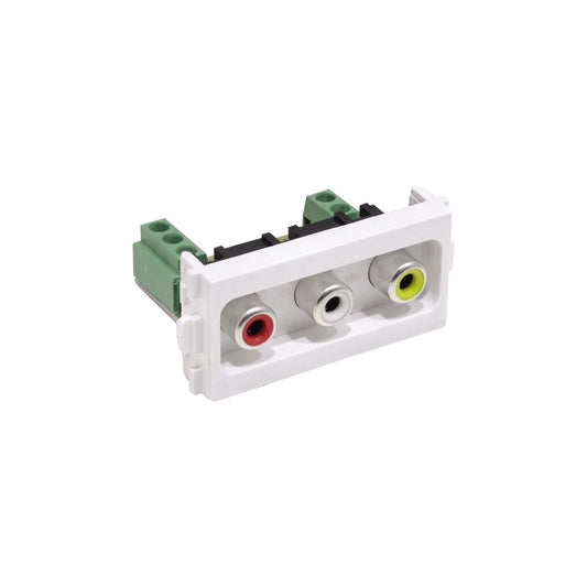 FQAVR Módulo con 3 conectores RCA hembra sobre regleta de 5 posiciones para placa multimedia series FQ1, FQ2 y FQ3