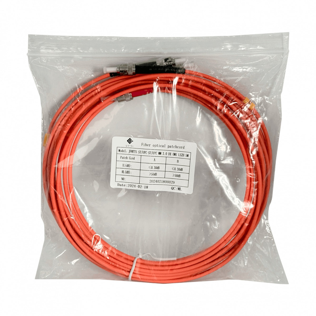 JFMTT5 5 metros Monomodo ST-ST OM1 Multimodo Dúplex Cable de Fibra Óptica 62.5/125µm LSZH