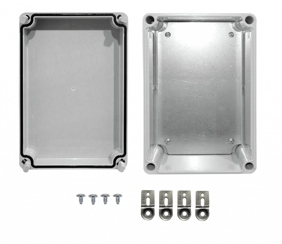TJ-AG-2819 Caja estanca TIBOX de plástico gris con tapa del mismo color, dimensiones 280x190x130 mm, IP66, RoHS, incluye placa de montaje