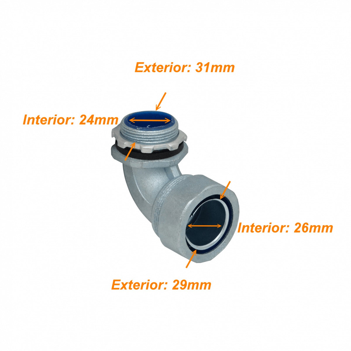 M32-SAC Conector Metálico 32mm Curvo Prensacables para Tubo Corrugado Aislante IP65