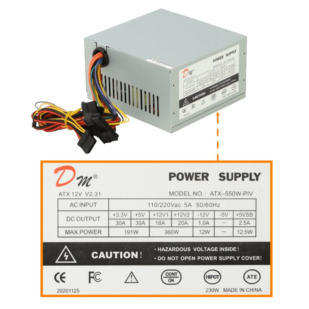FATX DM Alimentación ATX 550W Sata necesita cable de alimentación C13 conector-opcional-salida-C14