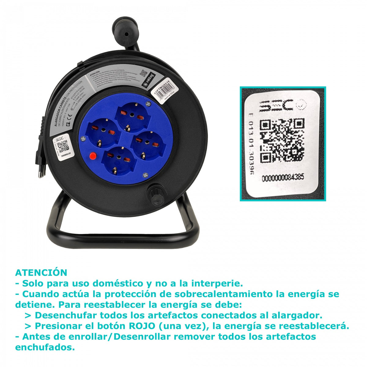 ALARG-415 RITTIG 15mts Prolongador Bobina 4-Tomas Universales-H 1-16A-IM 250V Resguardo