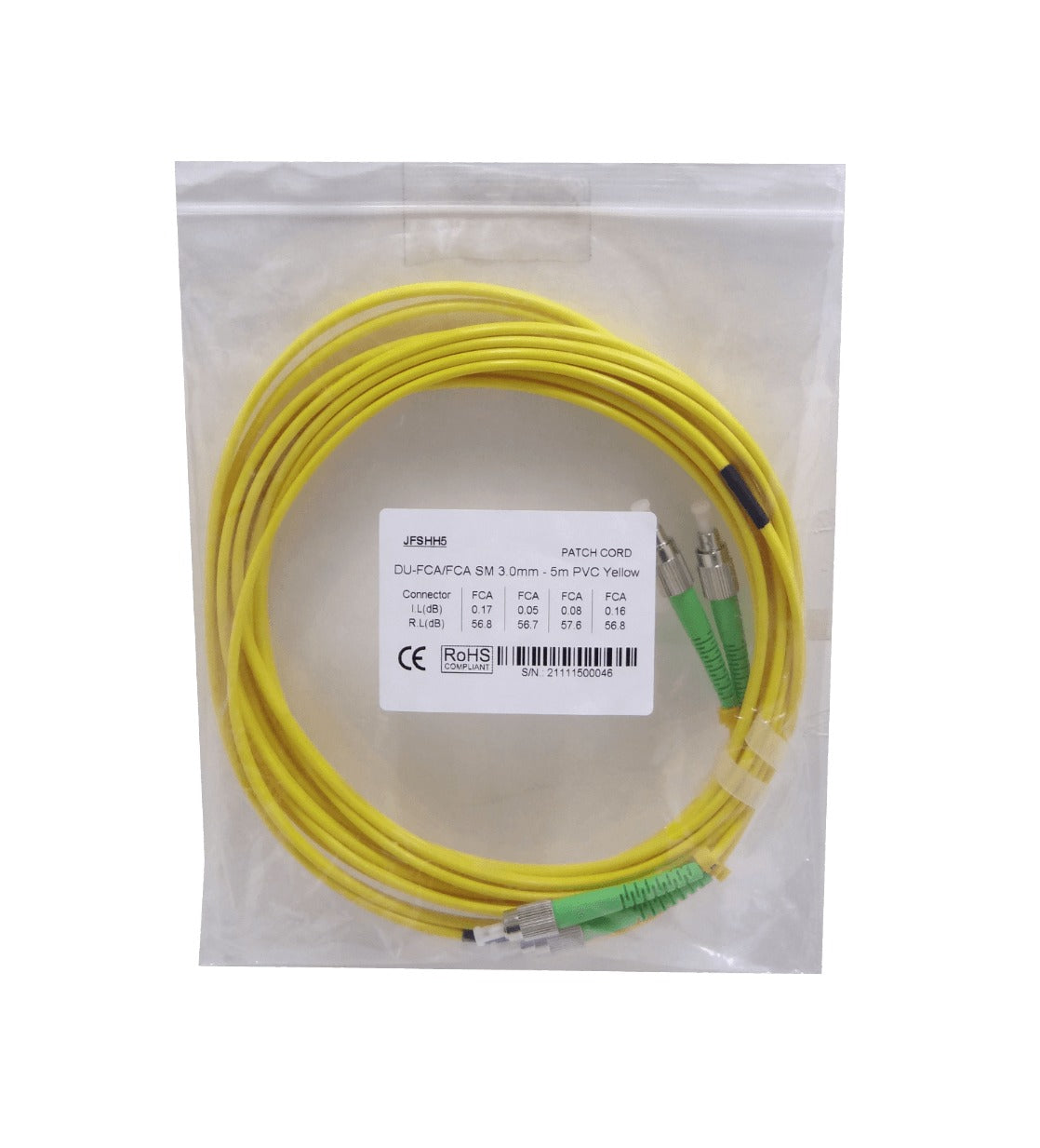 JFSHH5 5mt FC/APC-FC/APC MonoModo SM Duplex Jumper Cable Fibra 9/125um 3mm