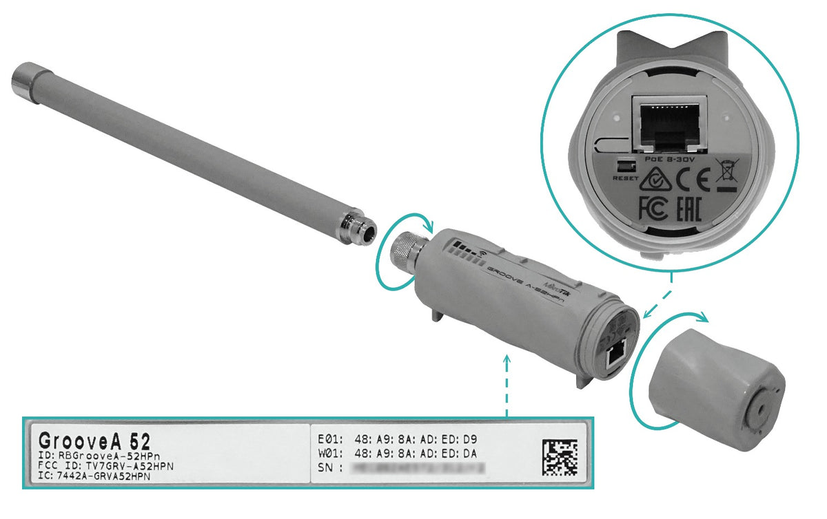 RBGROOVEA-52HPN MIKROTIK L4 2,4/5GHz 1-N-M 1-100 inc-24V Exterior 1x1 inc-Antena-6dBi