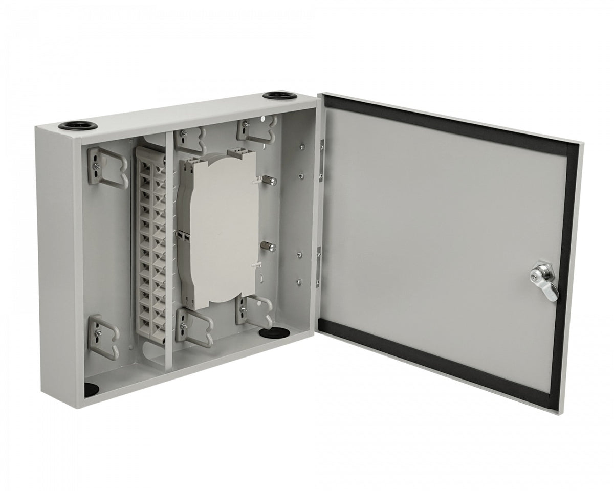 CFM48CL Caja de Distribución Mural para Fibra Óptica con Cerradura, 24 Acopladores SC/LC y Bandejas para 24 Manguitos