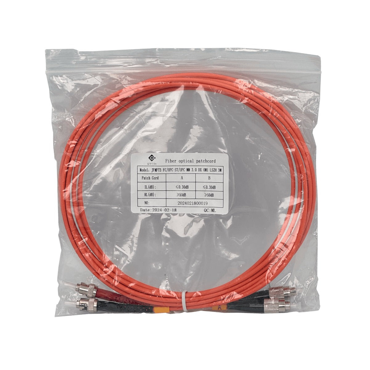 JFMFT3 Latiguillo de fibra dúplex multimodo OM1 FC-ST de 3 metros, 62.5/125 µm, cubierta LSZH