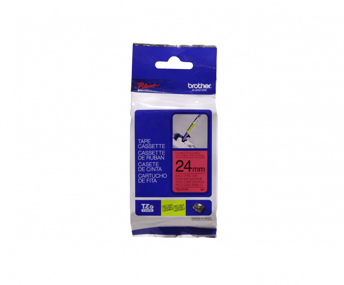 TZE-FX451 Cinta compatible BROTHER 24mm impresión negra sobre fondo rojo largo 8m para equipos PT-E550WVP/D600VP