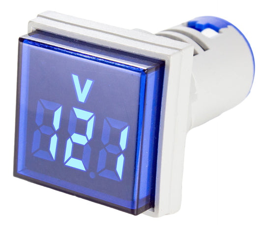 Indicador Digital Tensión 20 A 500VCA, 22mm, cuadrado - Azul
