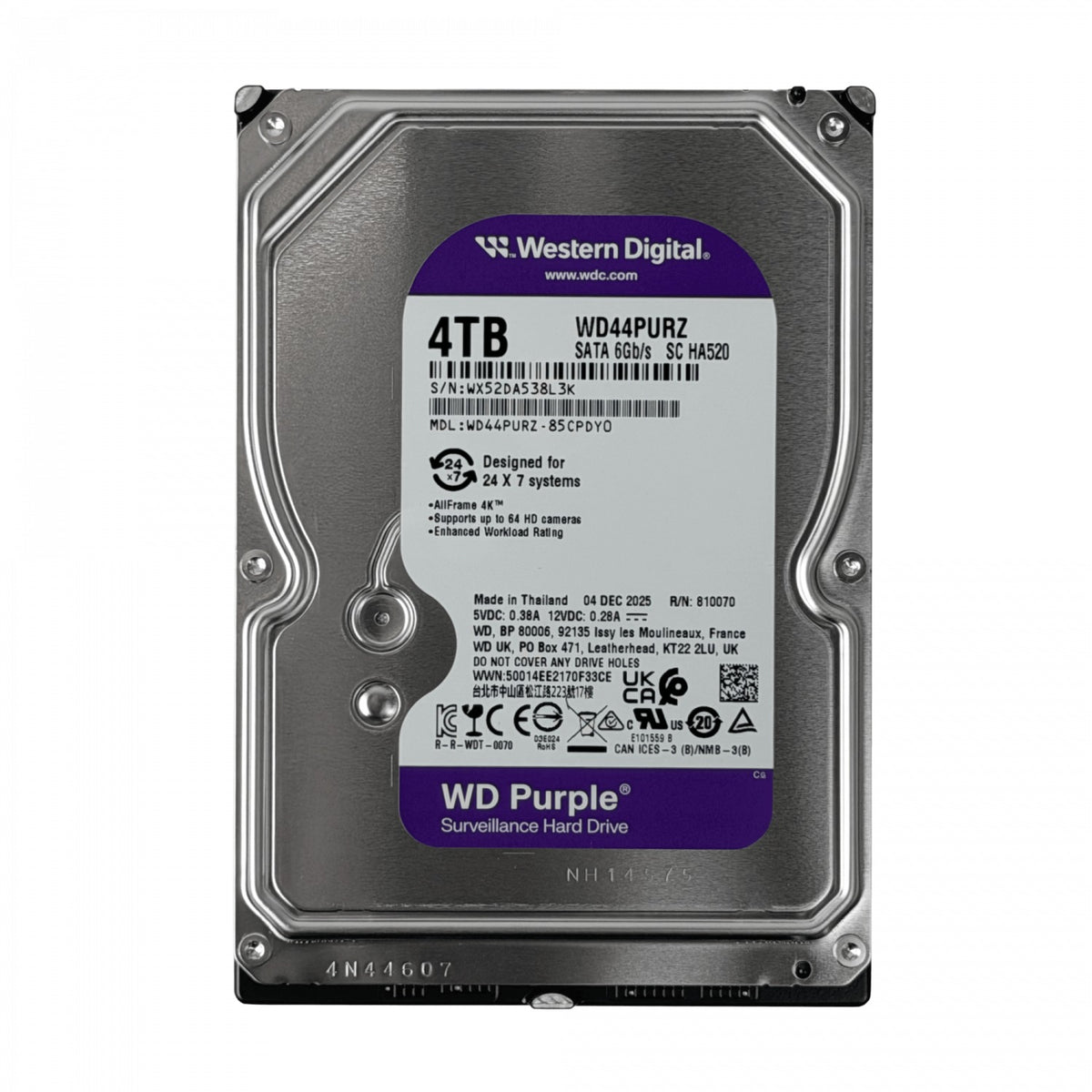 WD44PURZ WESTERNDIGITAL Disco Rígido Interno de 4TB, 256MB de Caché, 5400 RPM, Factor de Forma 3,5 Pulgadas, Interfaz SATA 6Gb/s