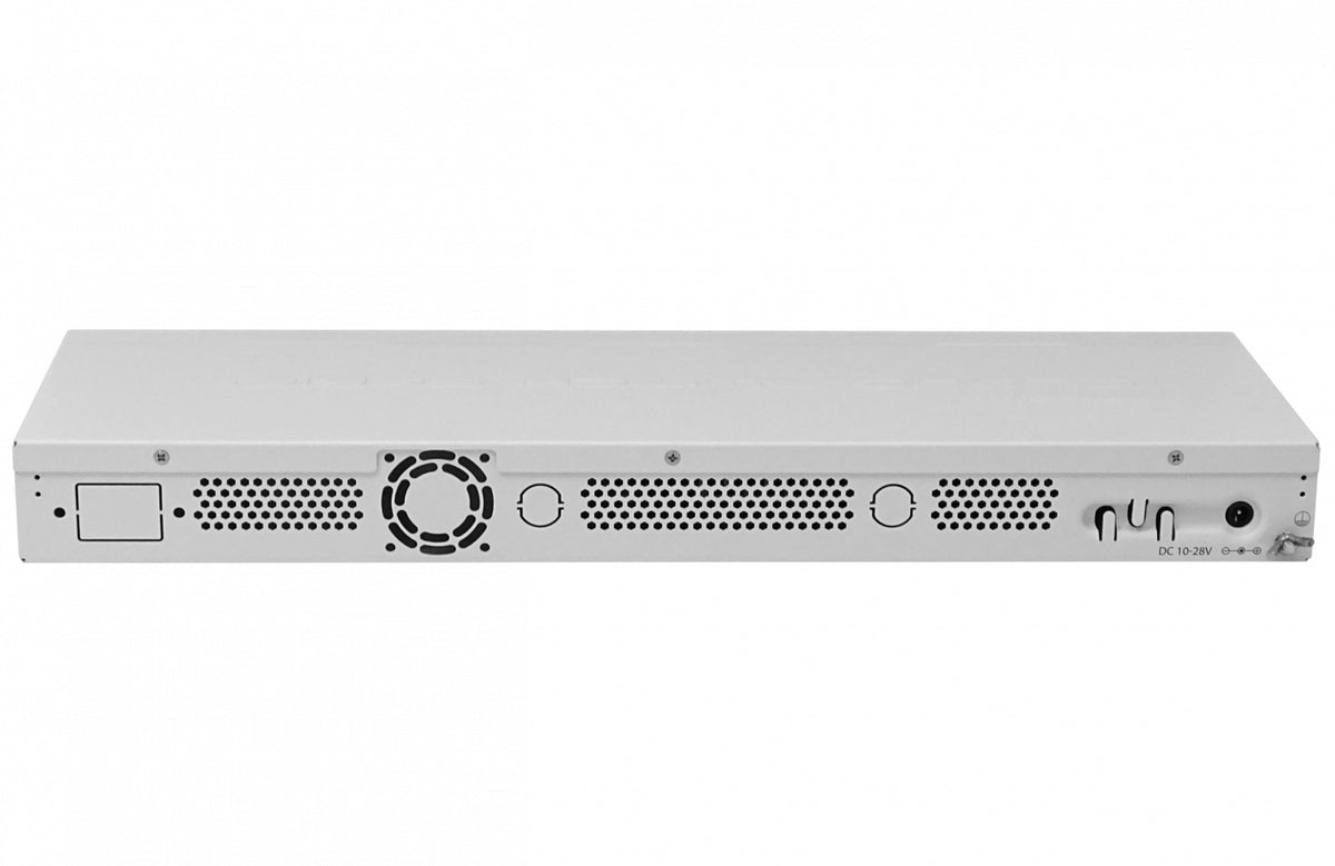 CSS326-24G-2S+RM MIKROTIK Switch Inteligente 24 Puertos 1000Base-T 2 Ranuras SFP/SFP+ 10G 10-30V PoE-in SwOS Montaje en Bastidor