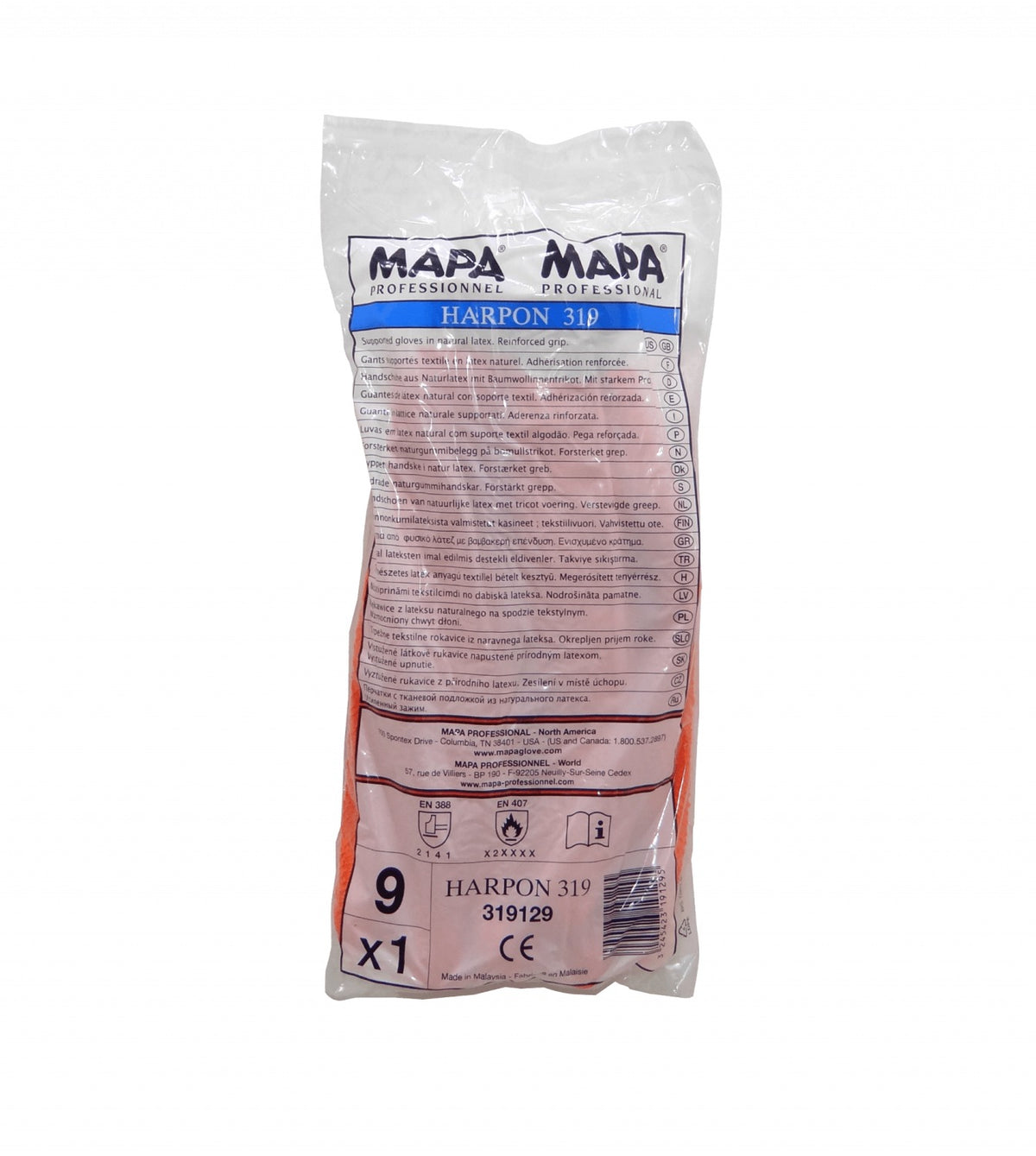 GUANTES-319 HARPON Naranja Par Guante Látex Multiuso Resistente-Corte Vidrio Madera 9-9,5
