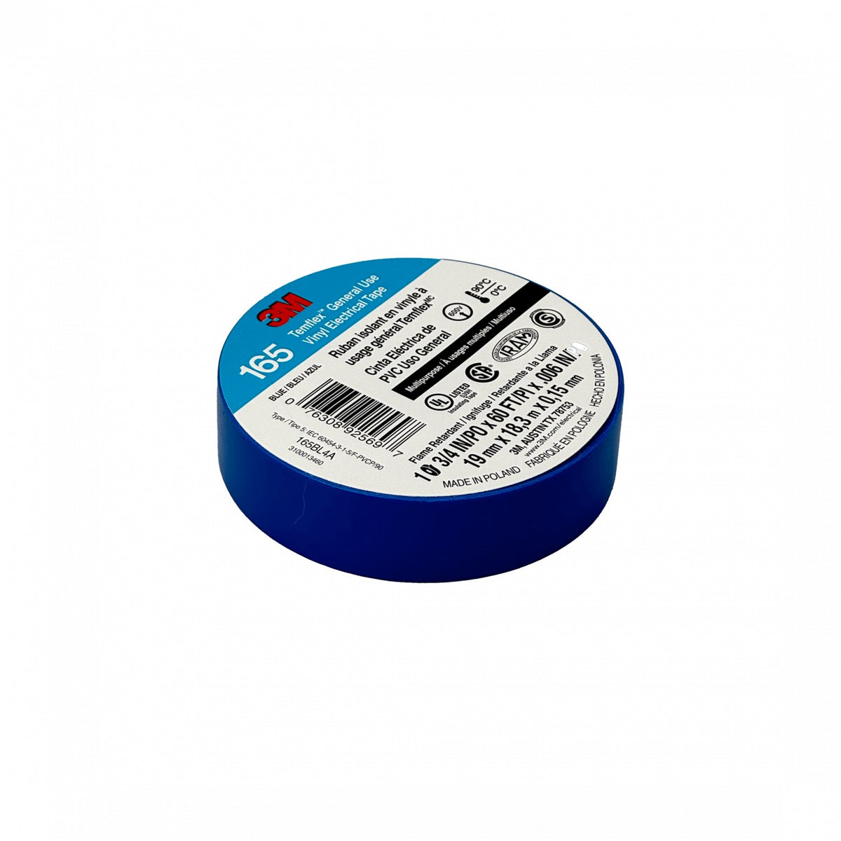 TEMFLEX-18A 3M 18 metros 165 Azul Cinta Aislante Eléctrica PVC 19mm 0,15mm 600V 0-90ºC